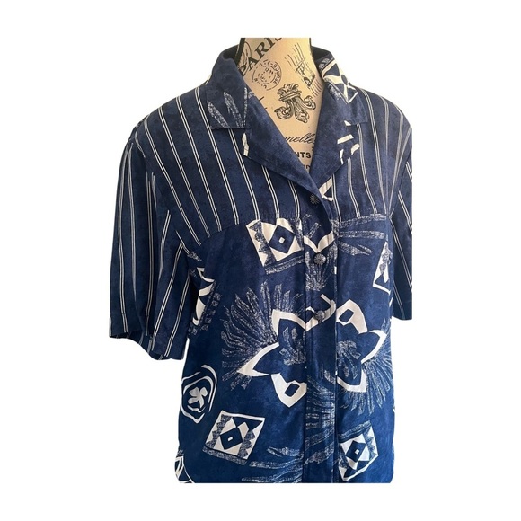 Vintage 1992 Matching Set by Conrad C. – Indigo Shirt + Shorts | Canada | Rayon - Picture 2 of 11